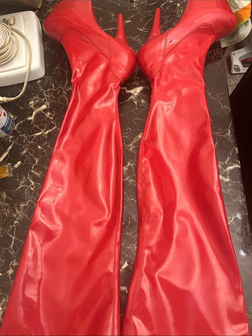 Women’s Red High Heel Knee-High Boots